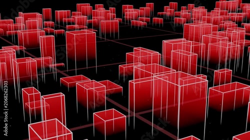 Virtual Futuristic City With Neon Red Simulation Layers