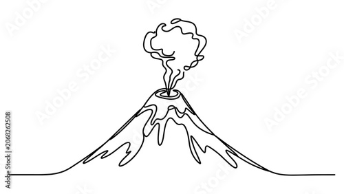 Φωτογραφία Continuous single line drawing of an erupting volcano with smoke coming out of t