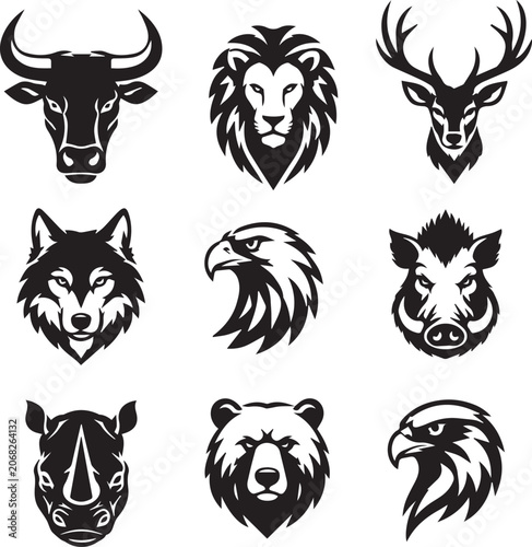 Minimalist Animal Logo Bundle Black Silhouette Set