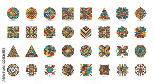 Abstract Geometric Shapes: Colorful Mandala Designs, Patterns & Icons