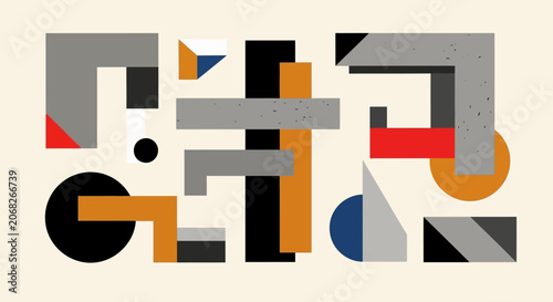 Abstract Geometric Shapes Composition, Retro Style