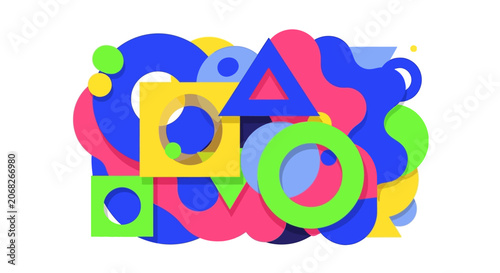 Abstract Geometric Shapes Composition, Vibrant Colors, Modern Design Element