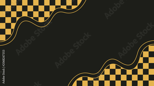 Photos Checkered pattern with wavy gold lines on black background