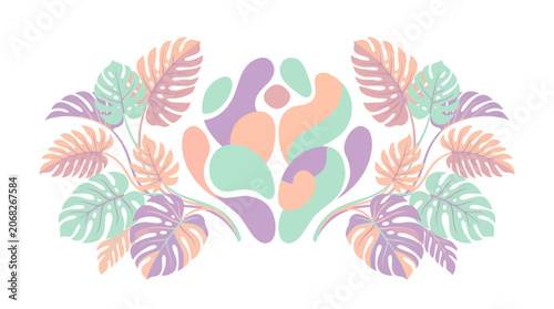 Abstract Organic Shapes and Tropical Leaves in Pastel Colors