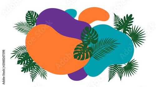 Abstract Organic Shapes with Tropical Leaves - Vibrant Colors, Modern Design