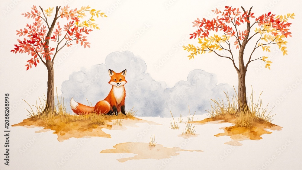 Naklejka premium Smiling Fox in Autumn Forest