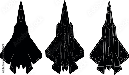 Tableau sur toile Futuristic Stealth Fighter Jet Vector Set - Modern Military Aviation Aircraft Si