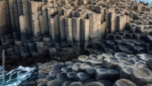 Basalt columns along a shoreline