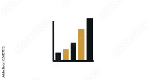 Rising bar chart with gold and black segments for business growth