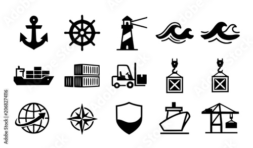 Schilderij op canvas Modern abstract day of the seafarer symbol vector clipart set with minimalist cl