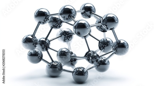 Molecular structure with metallic balls and rods on white background