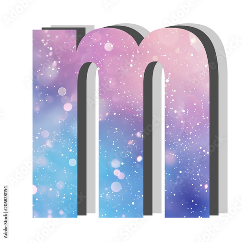 Stylized lowercase letter m featuring a cosmic galaxy nebula pattern with 3D depth effect isolated on white background