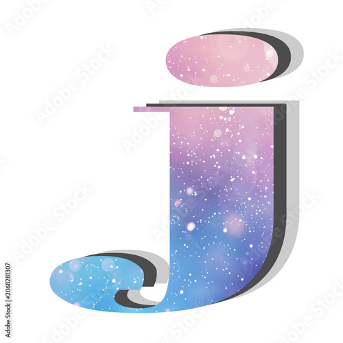 Stylized Decorative Letter J with Cosmic Gradient Pink and Blue Galaxy Sparkle Texture and 3D Effect