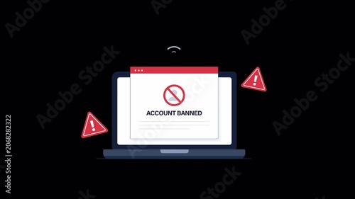 Animated Laptop with Warning Signs. Account Suspension, Online Restriction Concept Video - Transparent