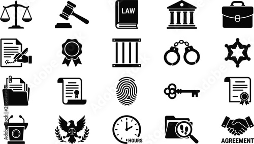 Foto Law and legal services criminal justice court system law firm and advocacy glyph