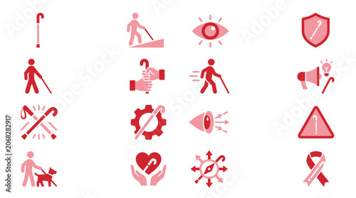 Cuadro en lienzo Collection of icons representing accessibility, assistance, and awareness for visually impaired individuals and social causes