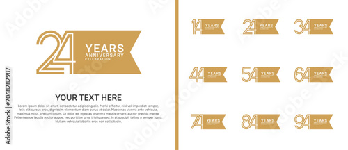 anniversary logo set with ribbon shape. brown color on white background for celebration moment