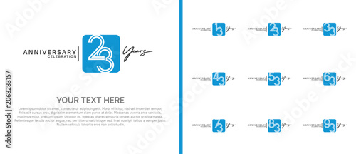 anniversary logo set with square. blue and black color on white background for celebration moment
