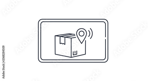 Package Tracking Icon: Delivery Box with Location Pin and Signal Waves on Screen