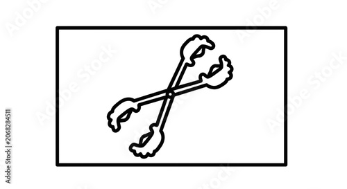 Pair of Black Tongs Crossed Isolated on White Background, Kitchen Utensil Icon