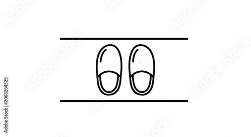 Pair of slippers on a white background, top view, simple line art icon