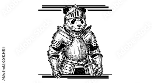 Panda Knight in Shining Armor, Medieval Warrior, Fantasy Animal Art