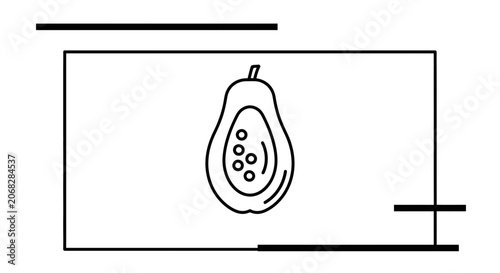 Papaya Fruit Icon Outline, Tropical Food Illustration, Healthy Eating Concept