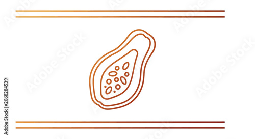 Papaya Slice Icon Outline, Tropical Fruit, Healthy Food, Minimalist Design