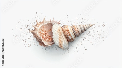 Environmental Awareness Concept - Watercolor Seashell with Microplastics, Soft Colors Clipart Illustration on White Background