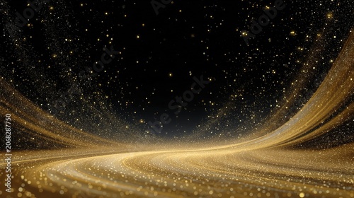 Golden sparkles on black background, abstract luxury texture