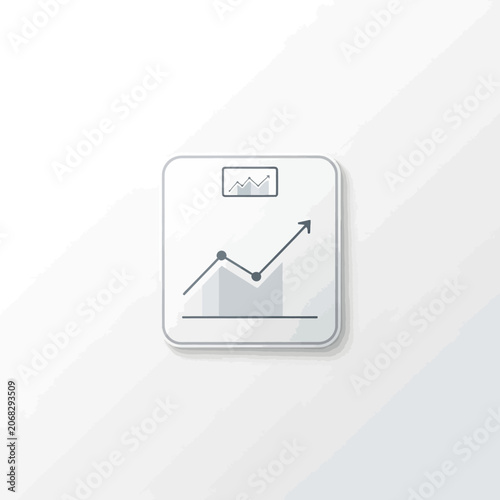 Minimalist business growth icon with upward trending line chart and arrow on a clean square background