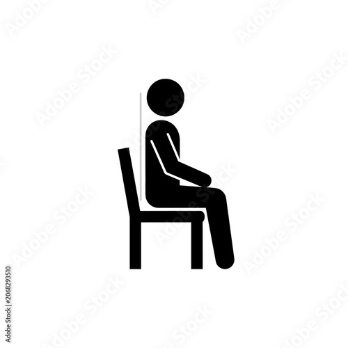 Minimalist Black Icon Representing Proper Ergonomic Sitting Posture and Spinal Alignment on a Chair for Health and Wellness Education