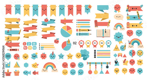 Playful graphic elements and icons for child education