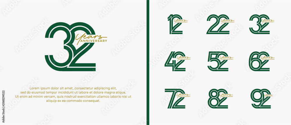 Fototapeta premium anniversary vector logo set, green color with handwriting can be use for celebration