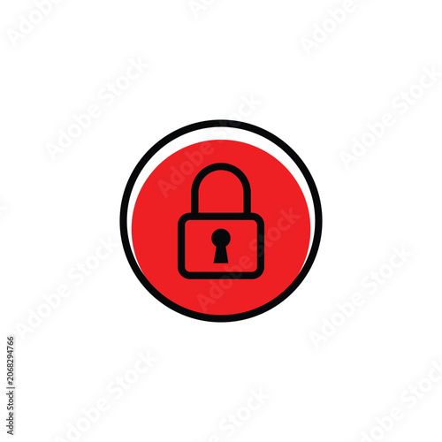 Red circular emblem black padlock symbol