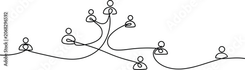 Network of people connected by lines, abstract representation of connection and communication.