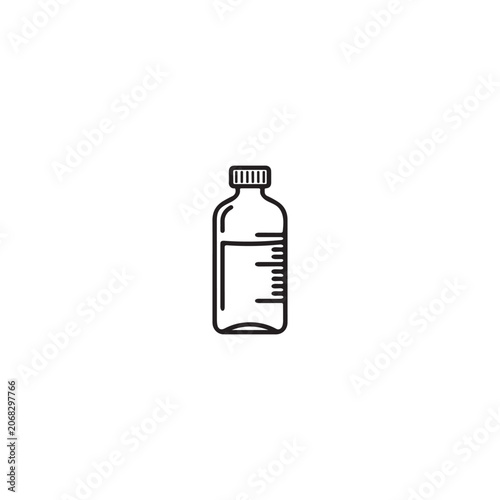 Medicine bottle with liquid measure and dropper cap medical outline icon.