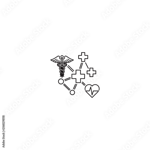 Medical network icon representing healthcare connectivity and symbols.