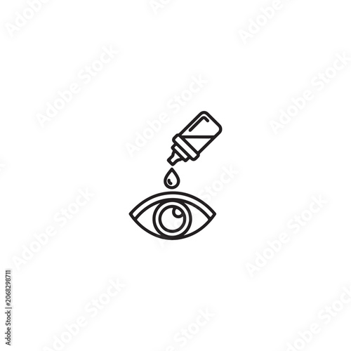 Eye care with eye drop falling into eye illustration.