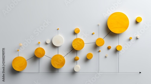 3D analytical scatter plot graph with varying yellow and orange circular nodes on a clean white background for modern data visualization