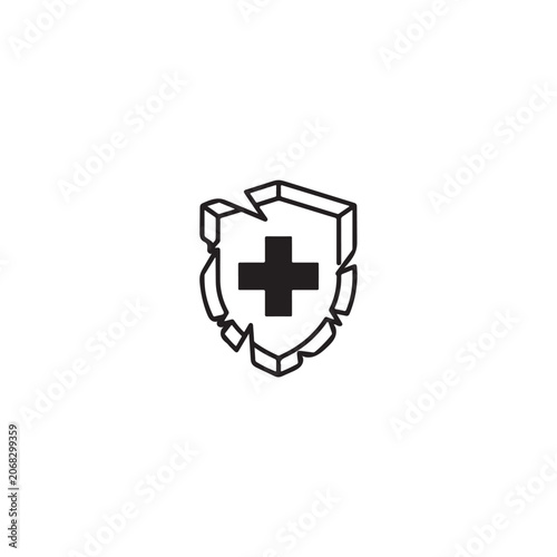 Medical shield icon, healthcare protection symbol, health safety vector.