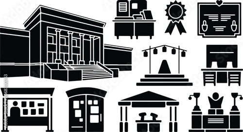 Black and white, vector icons, festival, event, fair, carnival, attractions