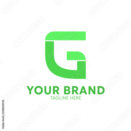 Green letter G logo with rounded geometric curves