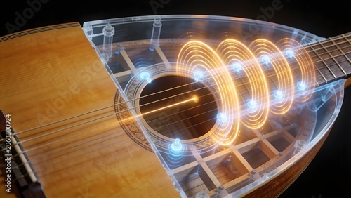 Zither Sound Wave Cross-Section — Impossible Physics Visualization, Glowing Wave Ripples, Invisible Sound Made Visible