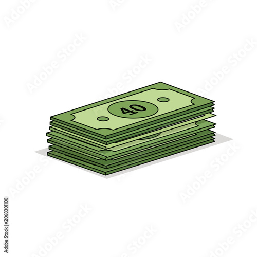 Clean isometric vector illustration of a stack of green cash money bills