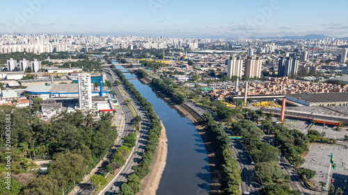 Marginal Tiete in Sao Paulo, aerial view.
