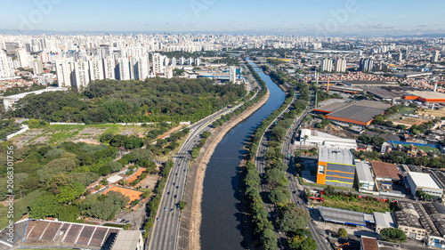 Marginal Tiete in Sao Paulo, aerial view.