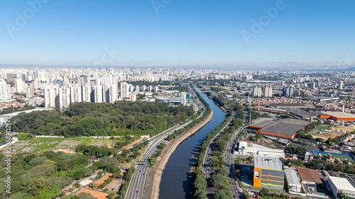 Marginal Tiete in Sao Paulo, aerial view.
