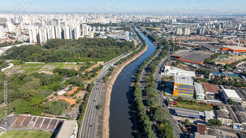 Marginal Tiete in Sao Paulo, aerial view.