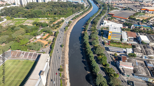 Marginal Tiete in Sao Paulo, aerial view.